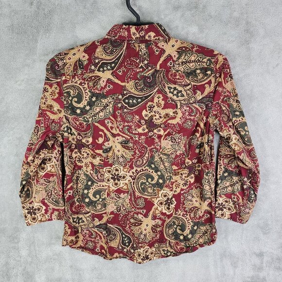 Womens Red & Gold Chaps Paisley Shirt Button Up Cotton Long Sleeve Size M - Picture 4 of 7